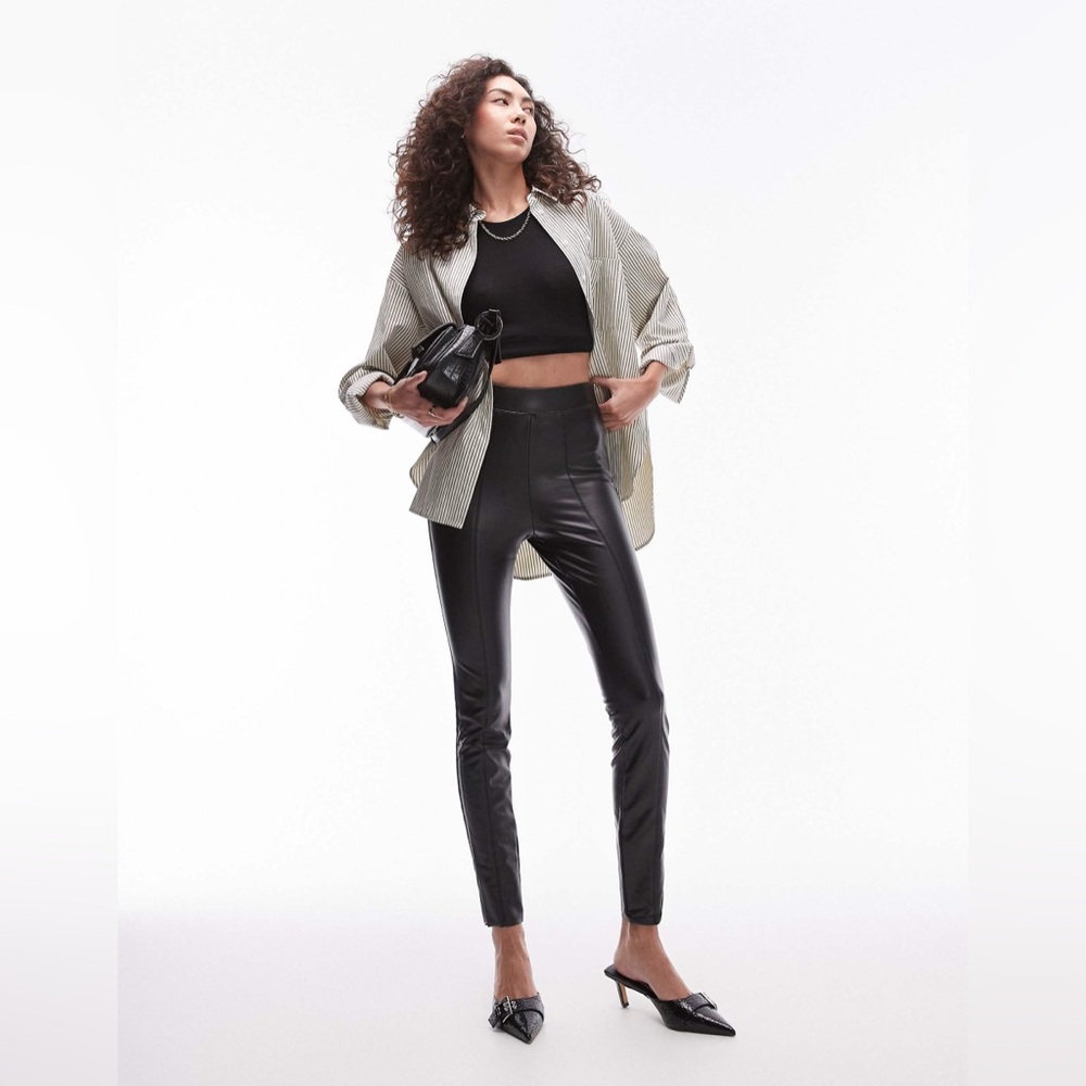 Topshop Tall faux leather skinny stretch pants in black